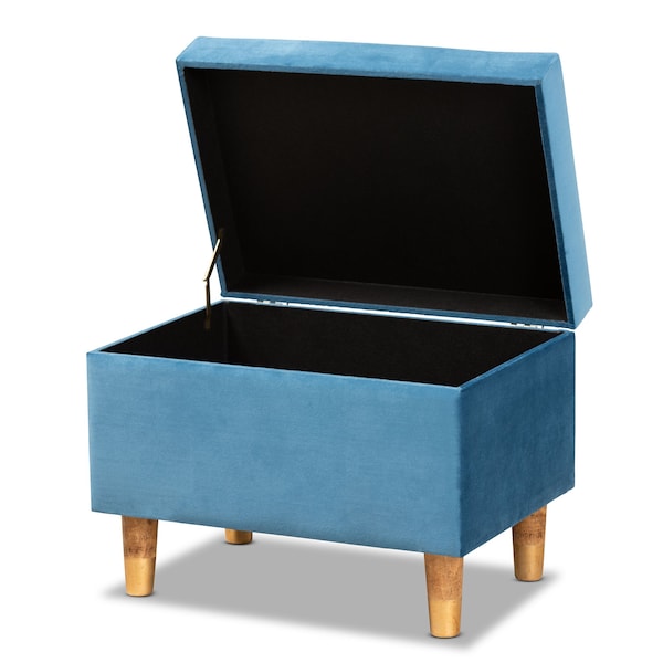 Baxton Studio Elias Modern and Contemporary Sky Blue Velvet Fabric and Oak Brown Finished Wood Storage Ottoman - 178-11319-ZORO