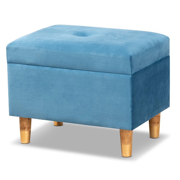 Baxton Studio Elias Modern and Contemporary Sky Blue Velvet Fabric and Oak Brown Finished Wood Storage Ottoman - 178-11319-ZORO