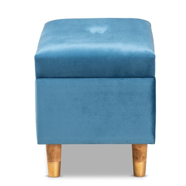Baxton Studio Elias Modern and Contemporary Sky Blue Velvet Fabric and Oak Brown Finished Wood Storage Ottoman - 178-11319-ZORO