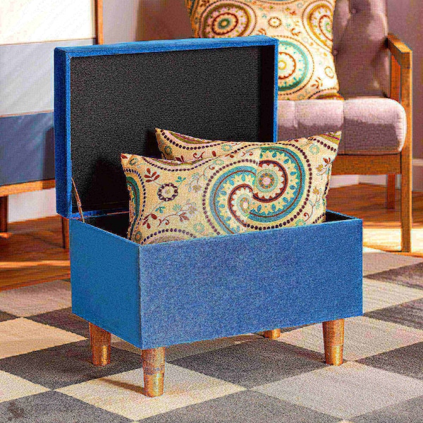 Baxton Studio Elias Modern and Contemporary Sky Blue Velvet Fabric and Oak Brown Finished Wood Storage Ottoman - 178-11319-ZORO