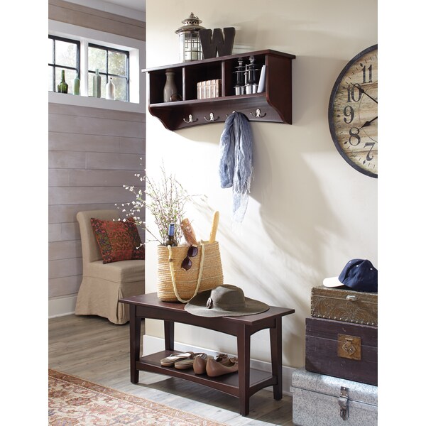 Alaterre Furniture Shaker Cottage Storage Coat Hook with Bench Set, Espresso - ASCA0304P0