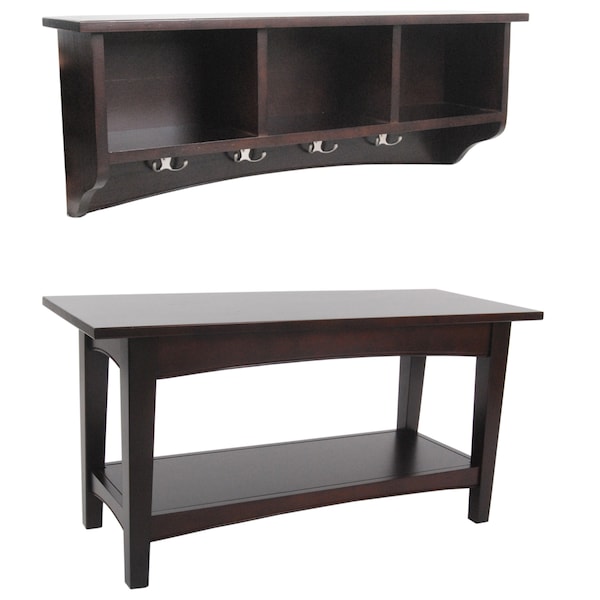 Alaterre Furniture Shaker Cottage Storage Coat Hook with Bench Set, Espresso - ASCA0304P0