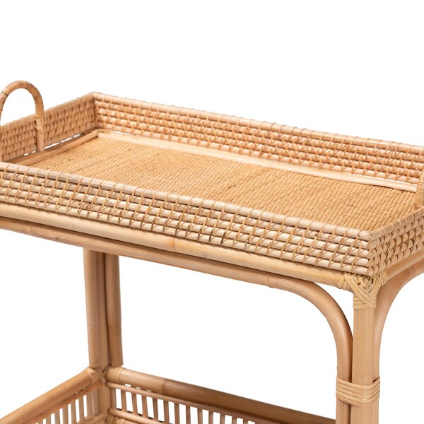 Bali & Pari Lombok Modern Bohemian Natural Brown Rattan Wine Cart - 238-13391-ZORO