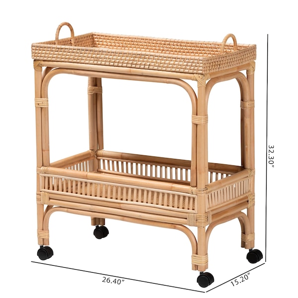 Bali & Pari Lombok Modern Bohemian Natural Brown Rattan Wine Cart - 238-13391-ZORO