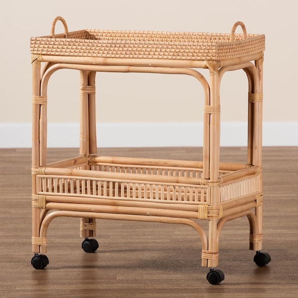 Bali & Pari Lombok Modern Bohemian Natural Brown Rattan Wine Cart - 238-13391-ZORO