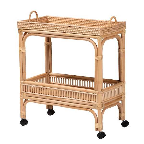 Bali & Pari Lombok Modern Bohemian Natural Brown Rattan Wine Cart - 238-13391-ZORO