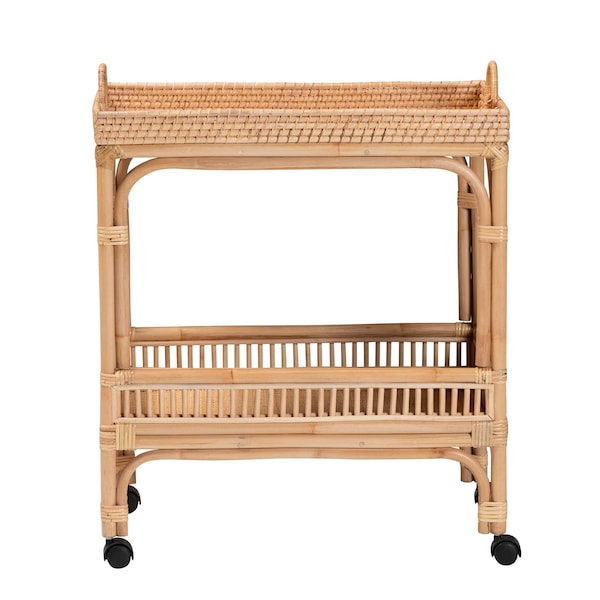 Bali & Pari Lombok Modern Bohemian Natural Brown Rattan Wine Cart - 238-13391-ZORO