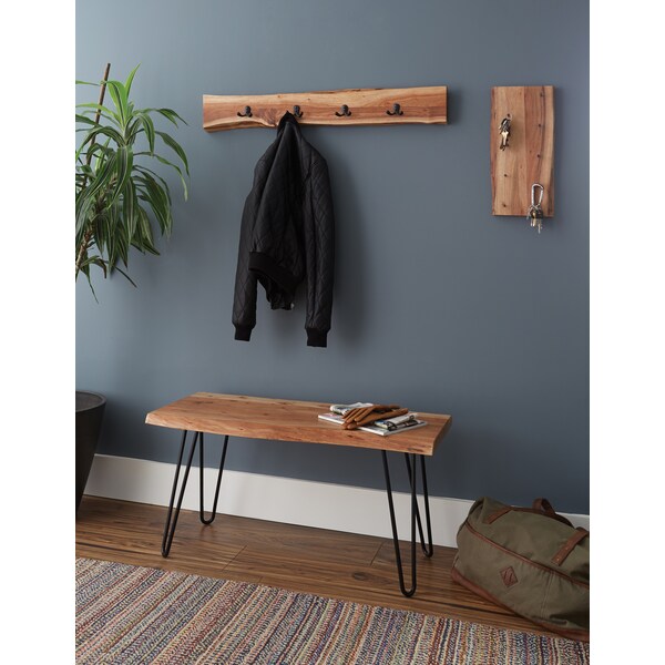 Alaterre Furniture Hairpin Natural Live Edge 36" Bench with Coat Hook Set - AWDD032320