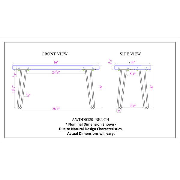 Alaterre Furniture Hairpin Natural Live Edge 36" Bench with Coat Hook Set - AWDD032320