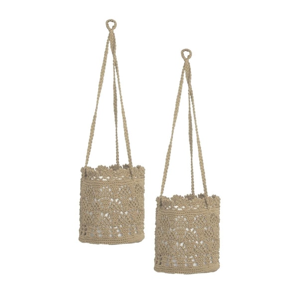 Heritage Lace 8 x 8 x 8 in. Mod Crochet Hanging Baskets, Tan - Set of 2 - MC-1080TN-S