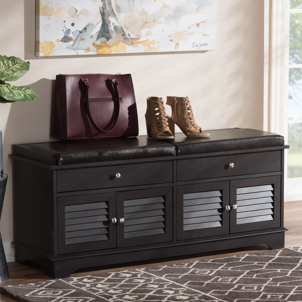 Baxton Studio Leo Modern Dark Brown Wood 2-Drawer Shoe Storage Bench - 142-8038