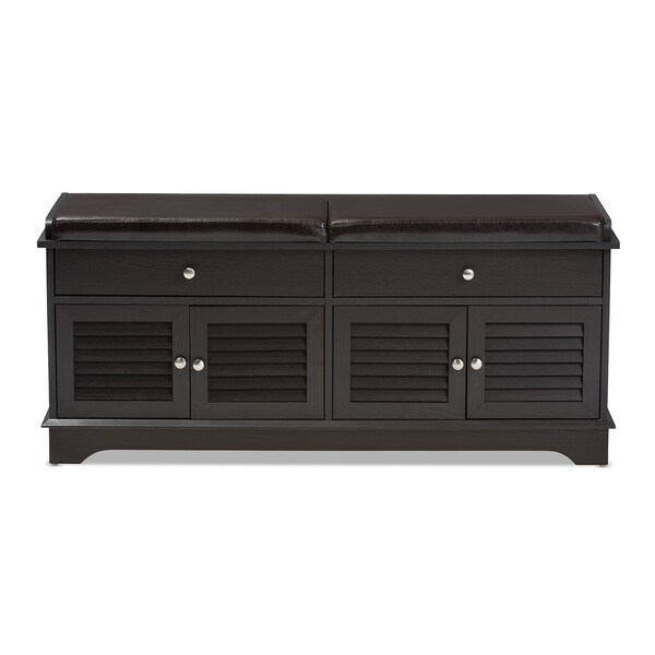 Baxton Studio Leo Modern Dark Brown Wood 2-Drawer Shoe Storage Bench - 142-8038