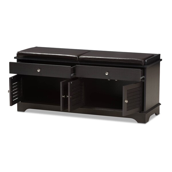 Baxton Studio Leo Modern Dark Brown Wood 2-Drawer Shoe Storage Bench - 142-8038