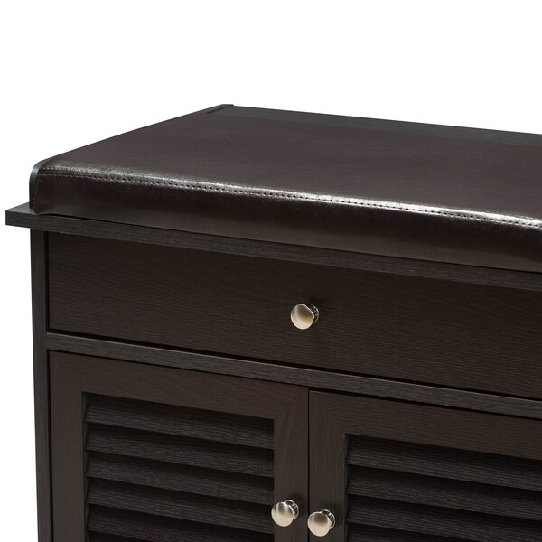 Baxton Studio Leo Modern Dark Brown Wood 2-Drawer Shoe Storage Bench - 142-8038