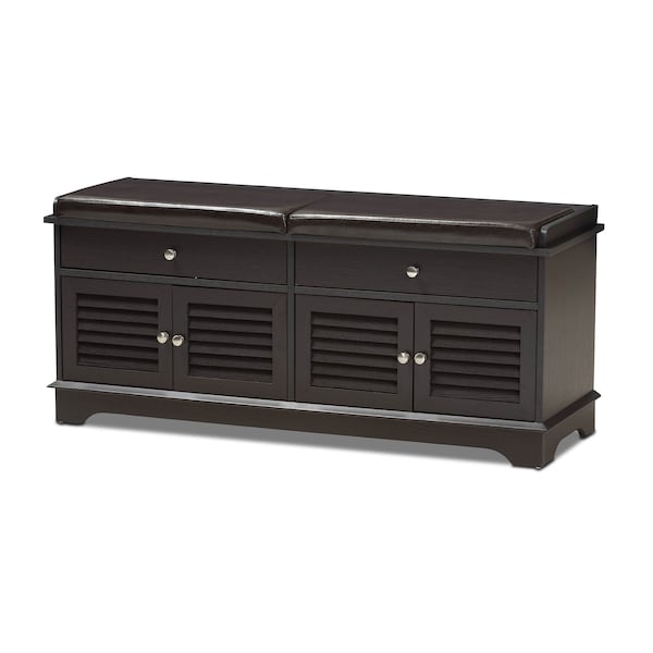 Baxton Studio Leo Modern Dark Brown Wood 2-Drawer Shoe Storage Bench - 142-8038