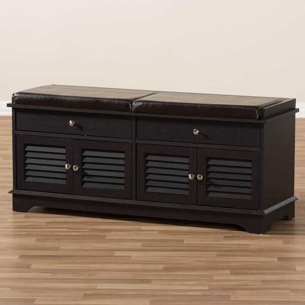 Baxton Studio Leo Modern Dark Brown Wood 2-Drawer Shoe Storage Bench - 142-8038