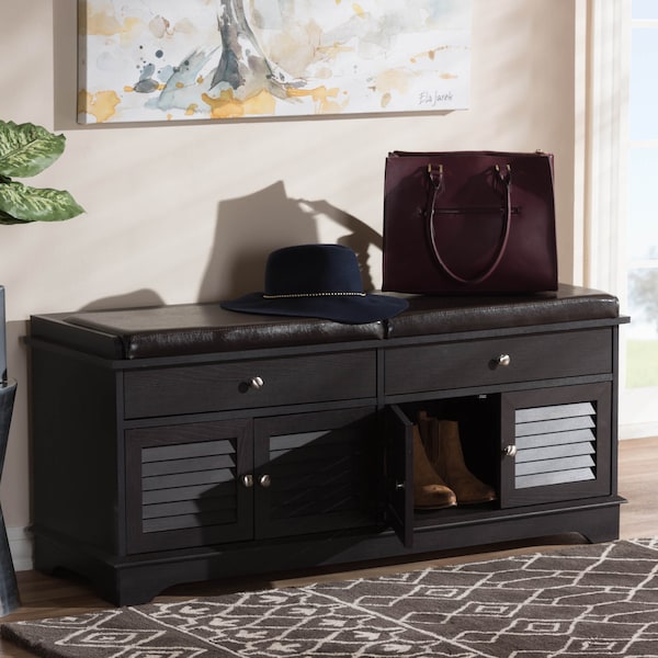 Baxton Studio Leo Modern Dark Brown Wood 2-Drawer Shoe Storage Bench - 142-8038
