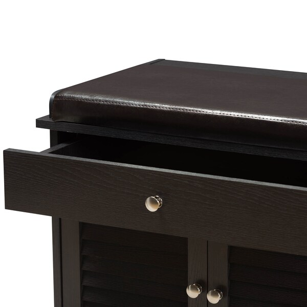 Baxton Studio Leo Modern Dark Brown Wood 2-Drawer Shoe Storage Bench - 142-8038
