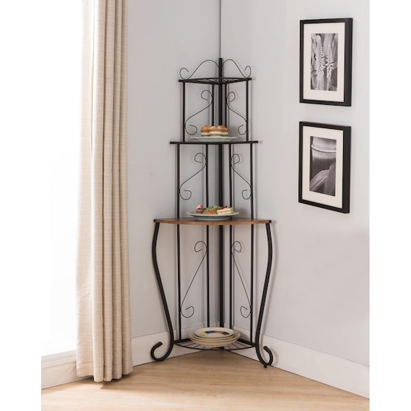 Deluxdesigns 19 x 19 x 64 in. Metal & Wood Veneer Kitchen Rack - Black with Walnut - DE2589286