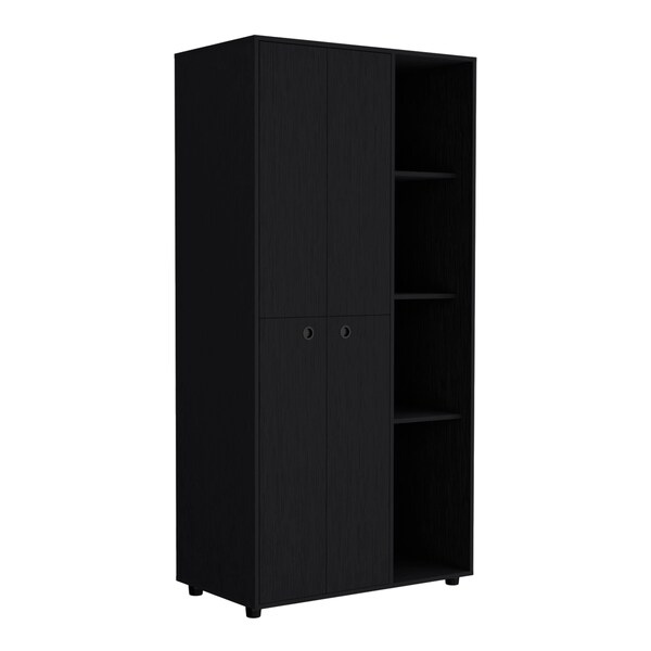 Tuhome Lafayette Bar Cabinet with 4-Bottle Rack. Upper Glass Holder and Dual Door Design-White - MLB9074