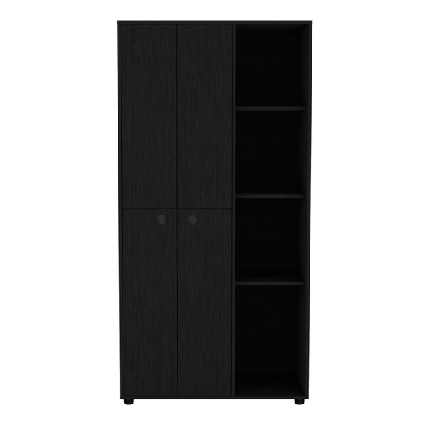 Tuhome Lafayette Bar Cabinet with 4-Bottle Rack. Upper Glass Holder and Dual Door Design-White - MLB9074