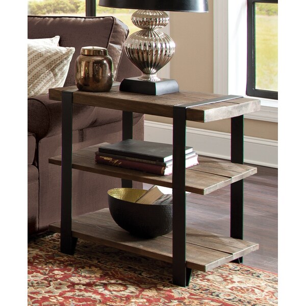 Alaterre Furniture Modesto Metal Strap and Reclaimed Wood End Table with Shelf - AMSA0120