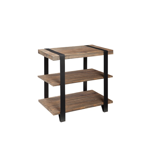 Alaterre Furniture Modesto Metal Strap and Reclaimed Wood End Table with Shelf - AMSA0120