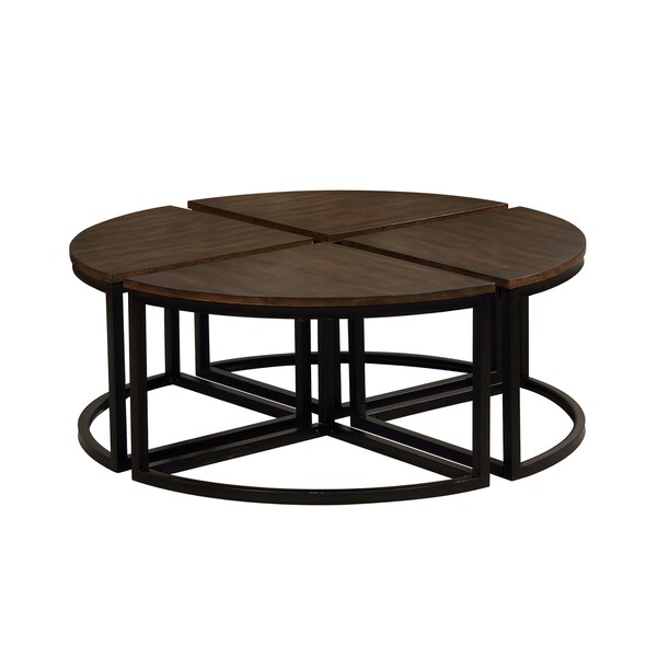 Alaterre Furniture Arcadia Acacia Wood Set of 4 Round Wedge Tables, Antiqued Mocha - ANAR1275B