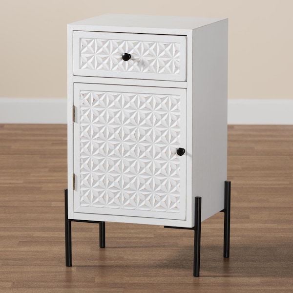 Baxton Studio Nefeli Mid-Century Transitional White Finished Wood and Black Metal 1-Drawer Storage Cabinet - 239-13519-ZORO