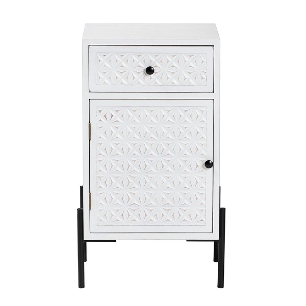 Baxton Studio Nefeli Mid-Century Transitional White Finished Wood and Black Metal 1-Drawer Storage Cabinet - 239-13519-ZORO