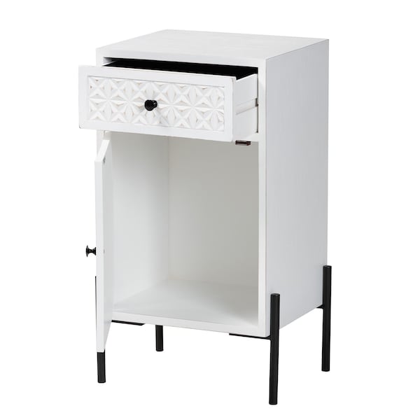 Baxton Studio Nefeli Mid-Century Transitional White Finished Wood and Black Metal 1-Drawer Storage Cabinet - 239-13519-ZORO