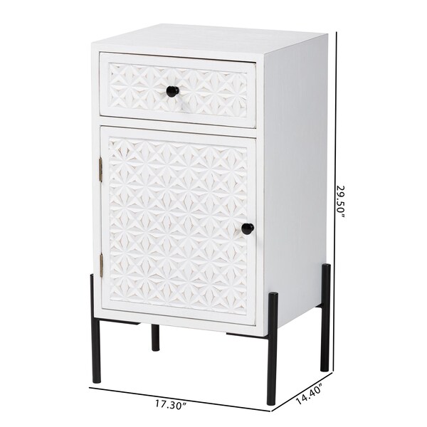 Baxton Studio Nefeli Mid-Century Transitional White Finished Wood and Black Metal 1-Drawer Storage Cabinet - 239-13519-ZORO