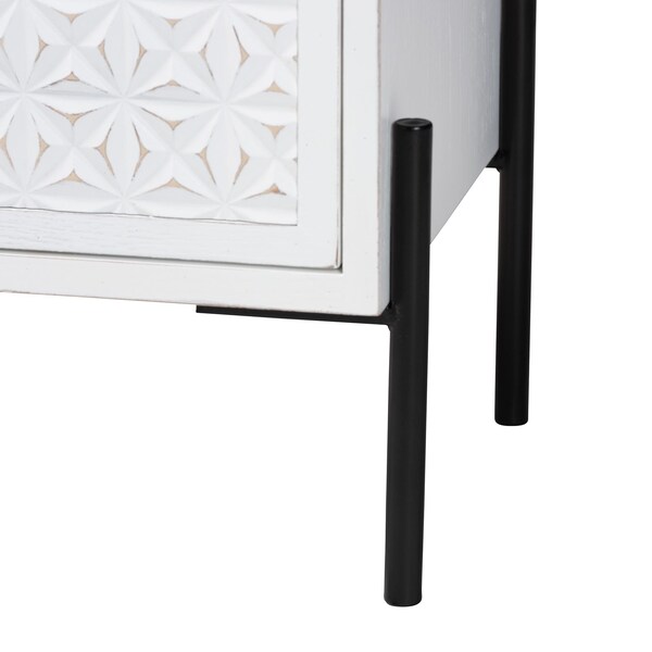 Baxton Studio Nefeli Mid-Century Transitional White Finished Wood and Black Metal 1-Drawer Storage Cabinet - 239-13519-ZORO
