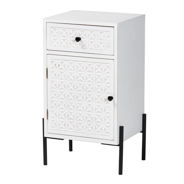 Baxton Studio Nefeli Mid-Century Transitional White Finished Wood and Black Metal 1-Drawer Storage Cabinet - 239-13519-ZORO