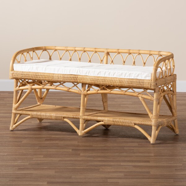 Baxton Studio Leryn Modern Bohemian Natural Brown Rattan Bench - 233-13162-ZORO