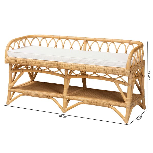 Baxton Studio Leryn Modern Bohemian Natural Brown Rattan Bench - 233-13162-ZORO