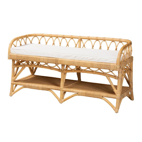 Baxton Studio Leryn Modern Bohemian Natural Brown Rattan Bench - 233-13162-ZORO