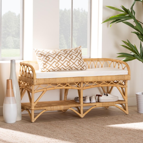 Baxton Studio Leryn Modern Bohemian Natural Brown Rattan Bench - 233-13162-ZORO