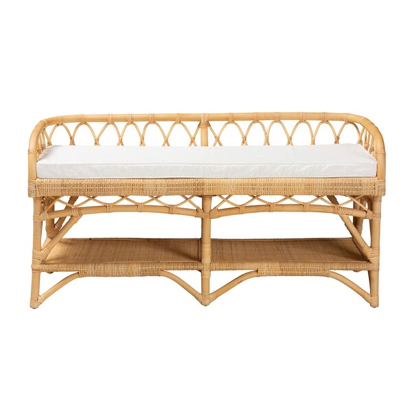 Baxton Studio Leryn Modern Bohemian Natural Brown Rattan Bench - 233-13162-ZORO