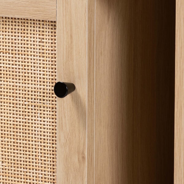 Baxton Studio Sherwin Mid-Century Modern Light Brown and Black 1-Door Cabinet with Woven Rattan Accent - 233-13220-ZORO