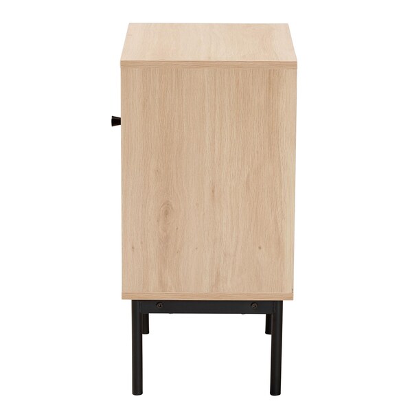 Baxton Studio Sherwin Mid-Century Modern Light Brown and Black 1-Door Cabinet with Woven Rattan Accent - 233-13220-ZORO
