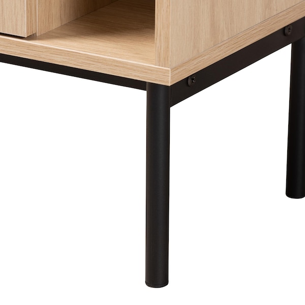 Baxton Studio Sherwin Mid-Century Modern Light Brown and Black 1-Door Cabinet with Woven Rattan Accent - 233-13220-ZORO