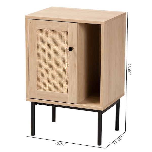 Baxton Studio Sherwin Mid-Century Modern Light Brown and Black 1-Door Cabinet with Woven Rattan Accent - 233-13220-ZORO