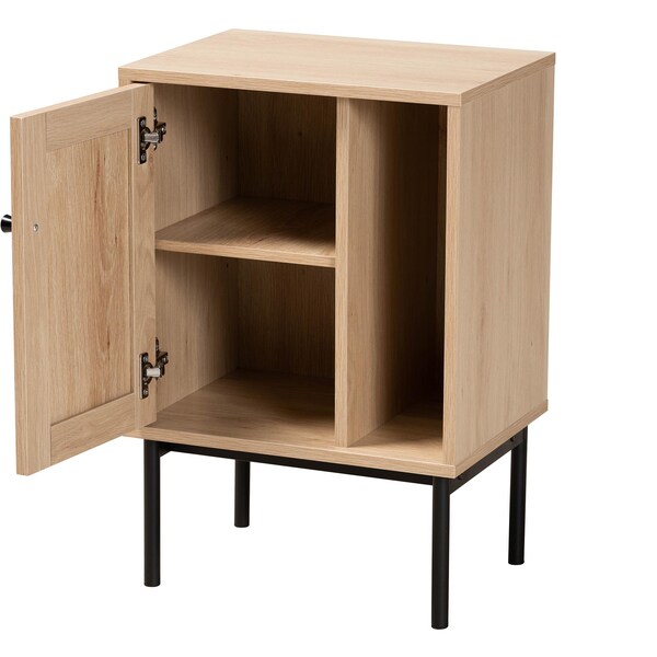 Baxton Studio Sherwin Mid-Century Modern Light Brown and Black 1-Door Cabinet with Woven Rattan Accent - 233-13220-ZORO