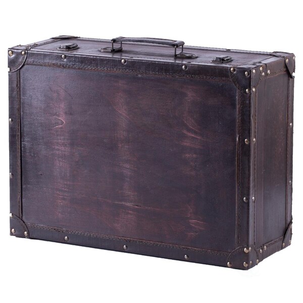 Paisaje 7 x 18 x 13 in. Vintage Style Wooden Suitcase with Leather Trim; Brown - PA3177801