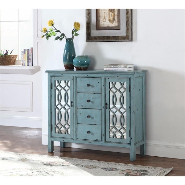 Benzara Traditional Wooden Accent Cabinet, Blue - BM160251
