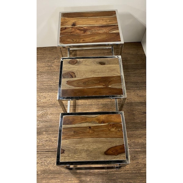 Gfancy Fixtures 20.5 x 16 x 20 in. Modern Rustic Stainless Steel Nesting Tables - GF3093579
