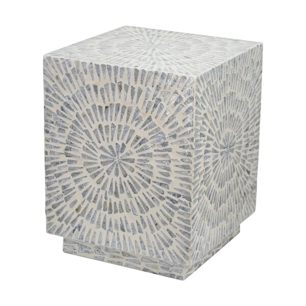 Benjara 18 in. Modern Capiz Square Accent Table Stool, Gray - BM285362