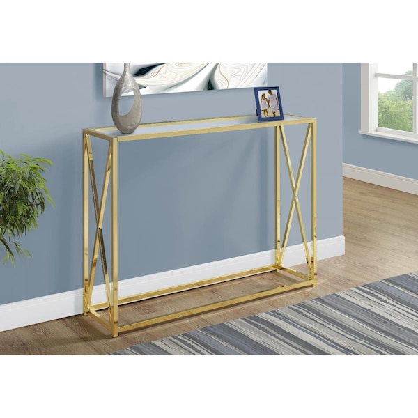 Homeroots 32.25 Gold Metal & Clear Tempered Glass Accent Table - 333202