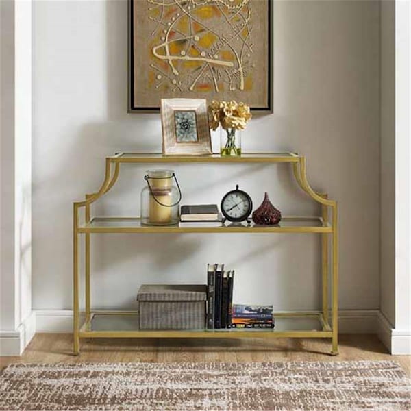 Templeton 32 x 43 x 12 in. Aimee Glass Console Table, Gold - TE3045572